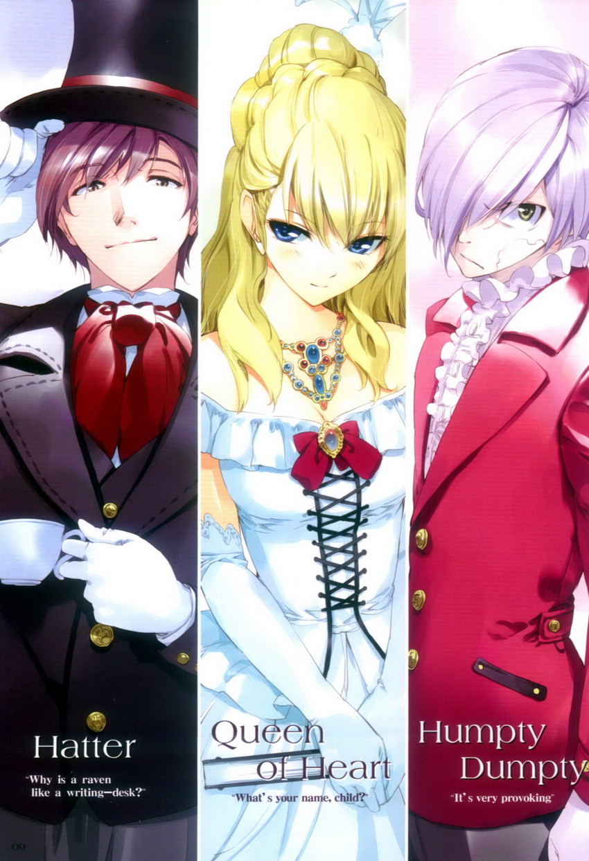 mad hatter, queen of hearts, and humpty dumpty (alice's adventures in wonderland) drawn by ueda_ryou