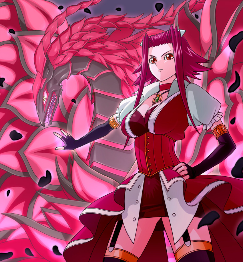 izayoi aki and black rose dragon (yu-gi-oh! and 1 more) drawn by suyu38
