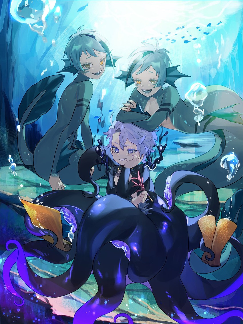 floyd leech, jade leech, and azul ashengrotto (twisted wonderland) drawn by como_moc