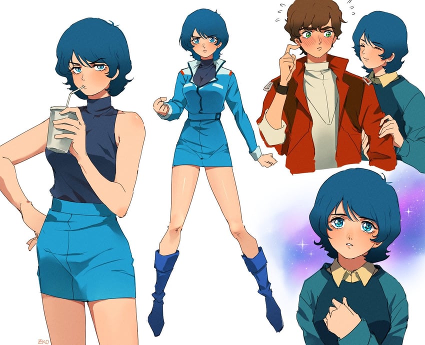 kamille bidan and judau ashta (gundam and 2 more) drawn by ekomozzarella