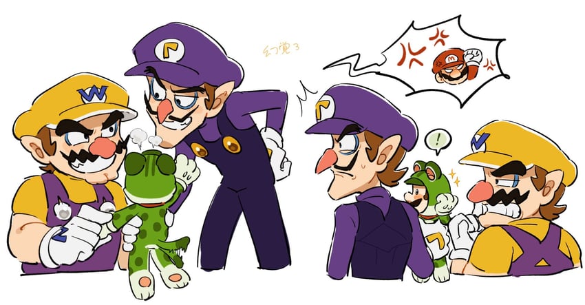 mario, luigi, wario, waluigi, and cat luigi (mario and 1 more) drawn by mimimi_(mimimim9999)
