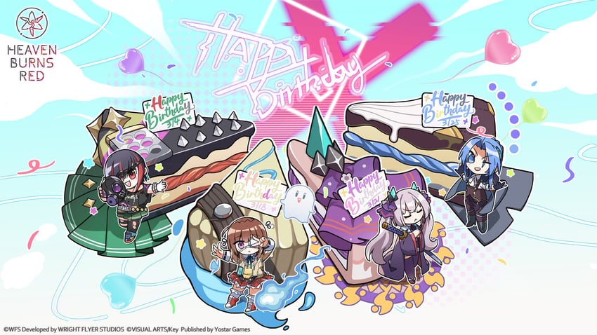 ogasawara hisame, hiiragi kozue, mikoto fubuki, and hanamura shiki (heaven burns red and 1 more)