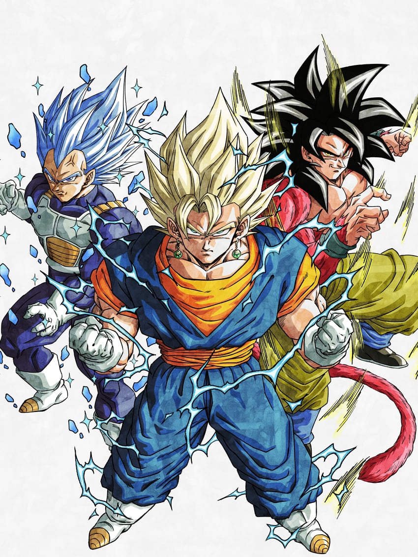 son goku, vegeta, and vegetto (dragon ball and 4 more) drawn by hiro_(udkod1ezlyi2flo)