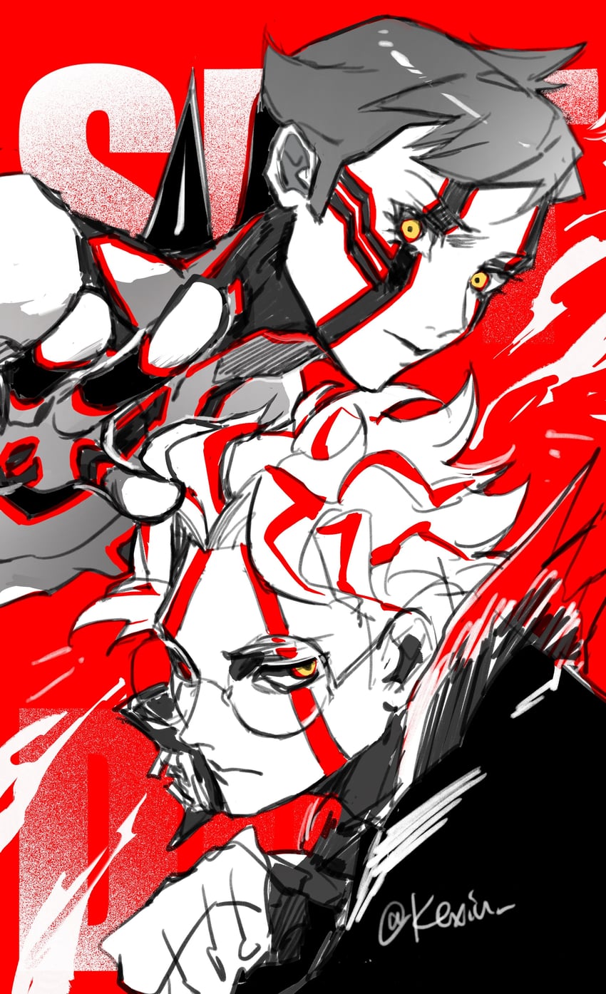 takakura ken and demi-fiend (dandadan and 1 more) drawn by kexiu