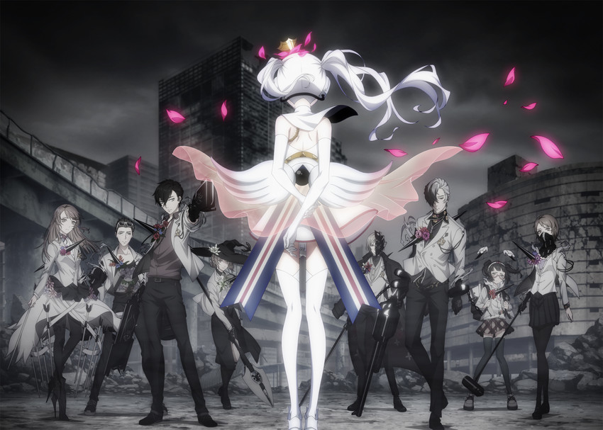 satake shougo, male protagonist, mu, morita naruko, kashiwaba kotono, and 5 more (caligula)