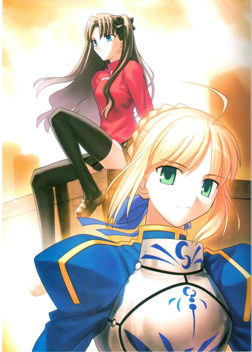 artoria pendragon, saber, and tohsaka rin (fate and 1 more) drawn by takeuchi_takashi