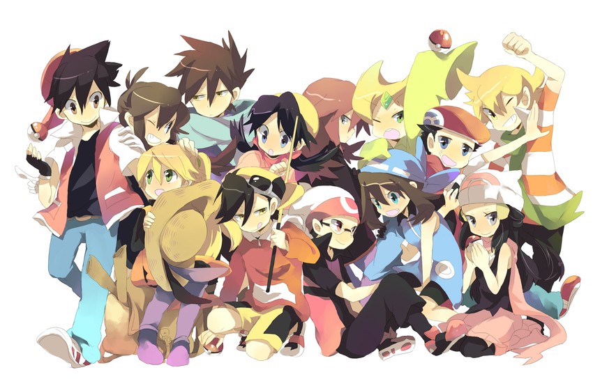 dawn, may, red, ethan, blue oak, and 8 more (pokemon and 1 more) drawn by satori