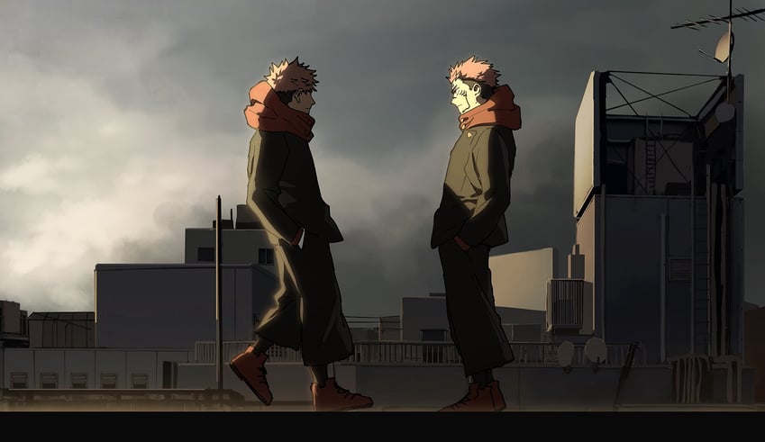 itadori yuuji and ryoumen sukuna (jujutsu kaisen) drawn by abaraya