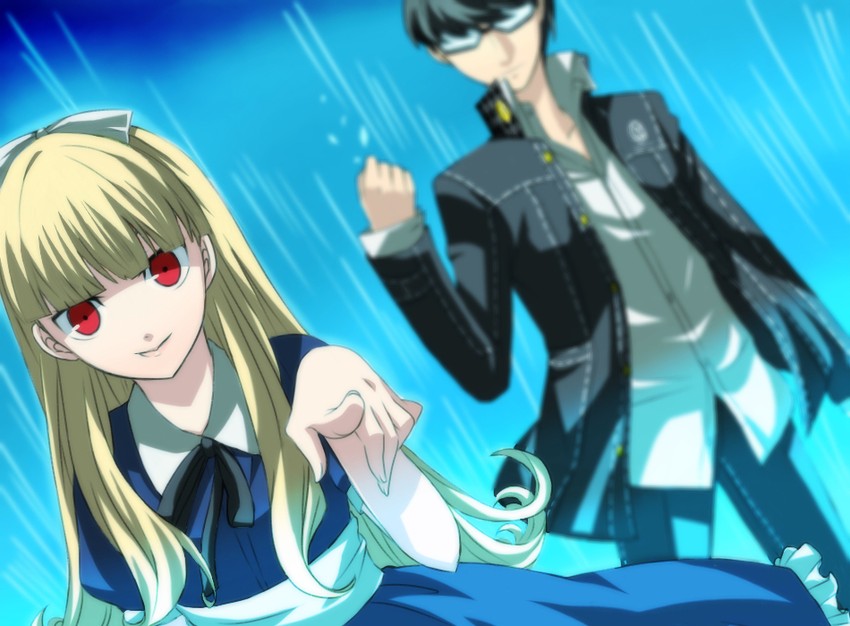 narukami yu and alice (persona and 3 more) drawn by takayan