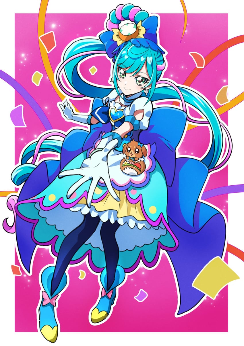 fuwa kokone, pam-pam, and cure spicy (precure and 1 more) drawn by tsukikage_oyama