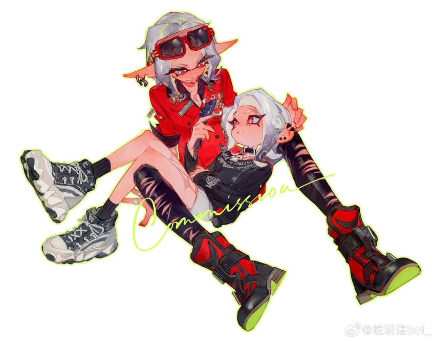 inkling player character, inkling girl, octoling player character, and octoling girl (splatoon) drawn by creamyghost