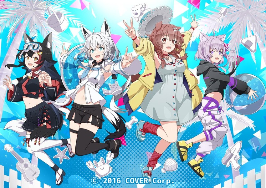 shirakami fubuki, nekomata okayu, ookami mio, inugami korone, oruyanke, and 1 more (hololive) drawn by cno