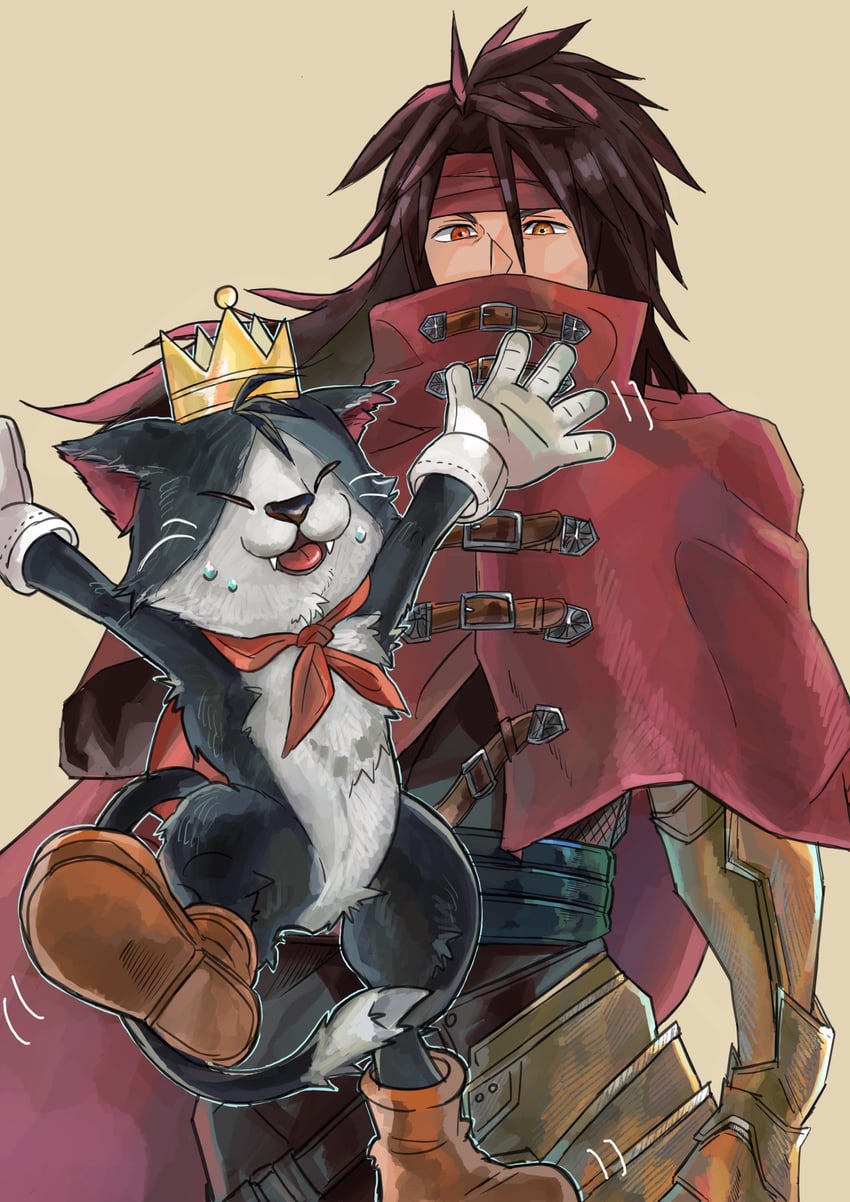 vincent valentine and cait sith (final fantasy and 3 more) drawn by nomoss06