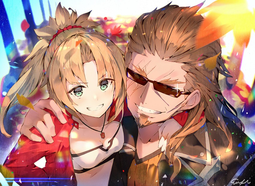 mordred and shishigou kairi (fate and 1 more) drawn by enj!