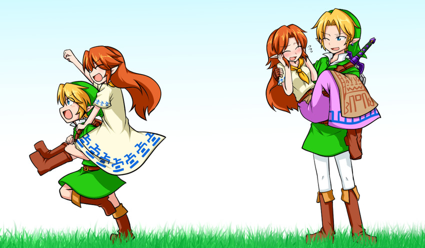 link, young link, and malon (the legend of zelda and 1 more) drawn by sumiya_nadateru