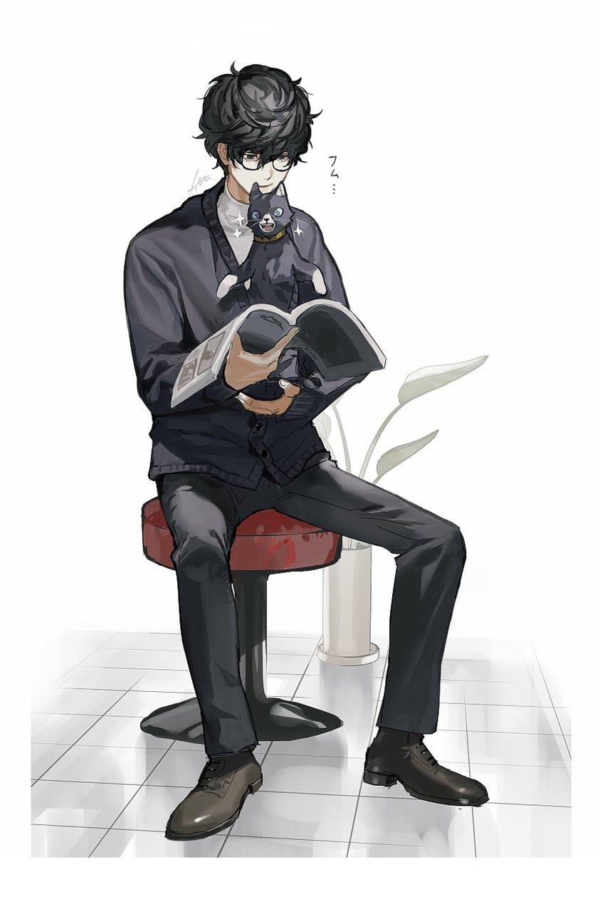 amamiya ren and morgana (persona and 1 more) drawn by btmr_game