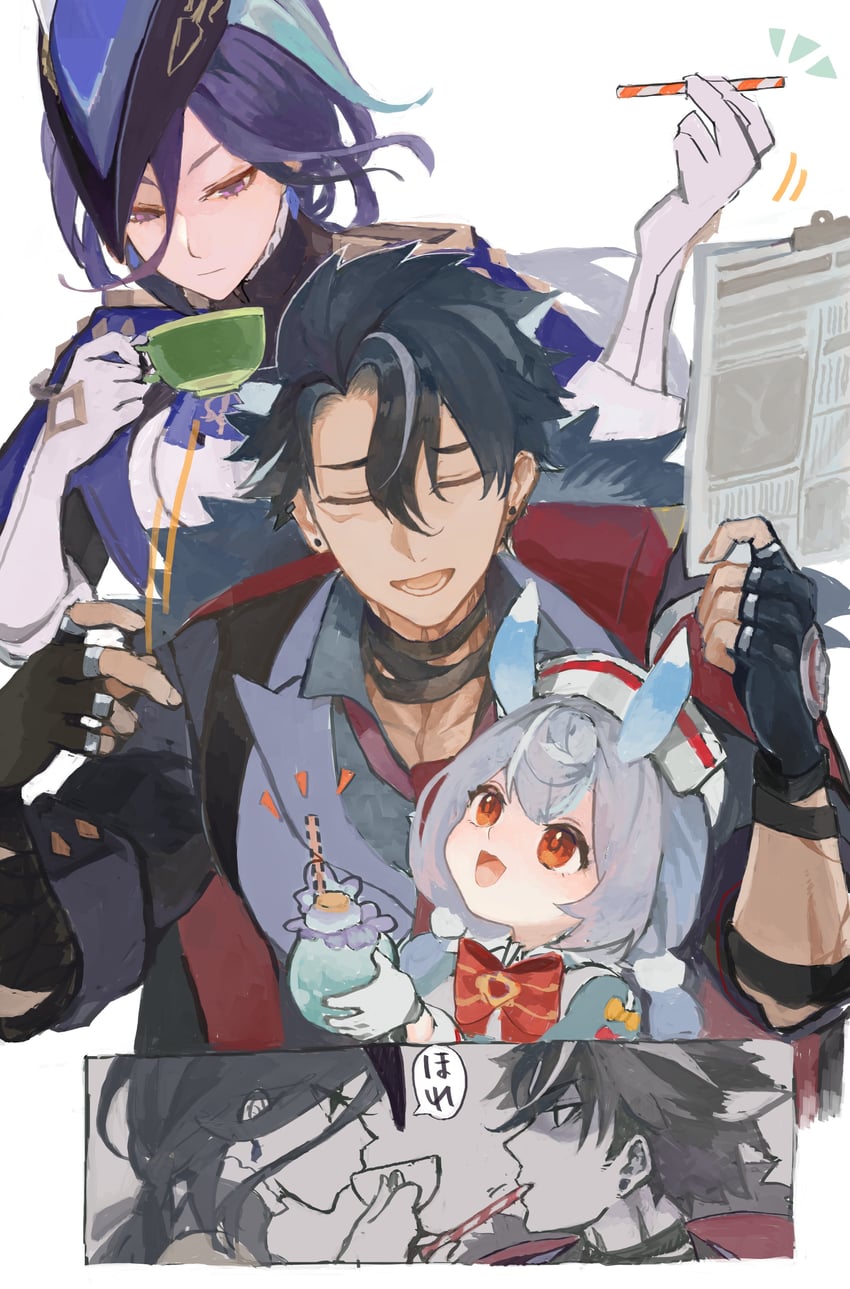 clorinde, wriothesley, and sigewinne (genshin impact) drawn by chikushi_azu