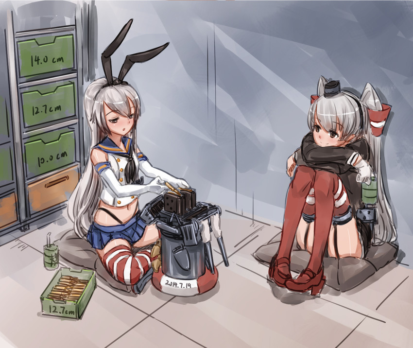 shimakaze, amatsukaze, rensouhou-chan, and rensouhou-kun (kantai collection) drawn by qingmingtongzi