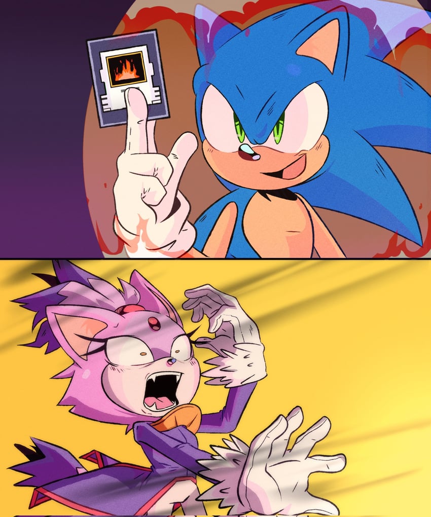 sonic the hedgehog and blaze the cat (yu-gi-oh! and 5 more) drawn by stellarspin