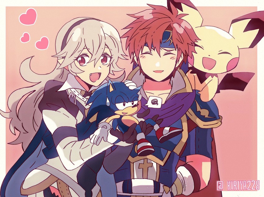 sonic the hedgehog, female corrin, pichu, and roy (pokemon and 4 more) drawn by kiriya_(552260)