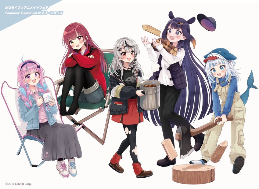 gawr gura, houshou marine, ninomae ina'nis, minato aqua, and sakamata chloe (hololive and 1 more) drawn by sakura_oriko