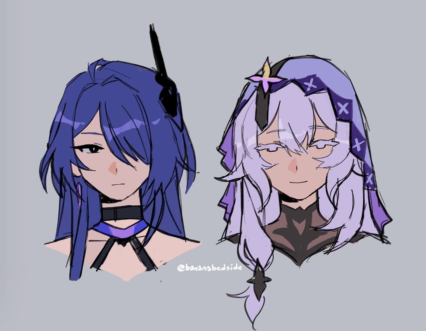 acheron and black swan (honkai and 1 more) drawn by rayne_(bananabedside)