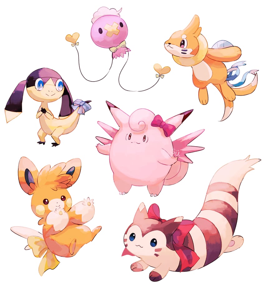 drifloon, furret, pawmot, buizel, clefable, and 1 more (pokemon) drawn by su_(sajo_su5)