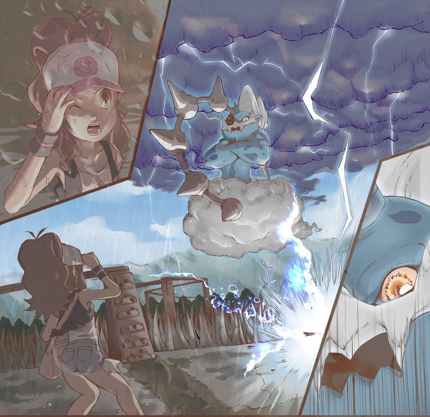 hilda and thundurus (pokemon and 1 more) drawn by nyonn24