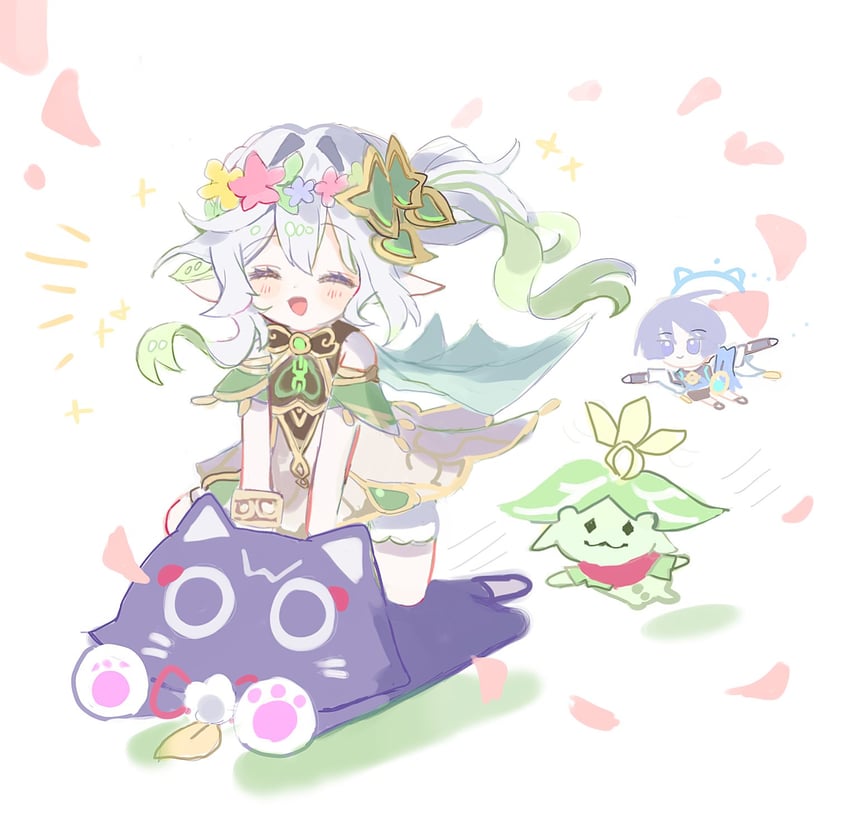 nahida, wanderer, aranara, scaramouche, and arama (genshin impact) drawn by ckiows