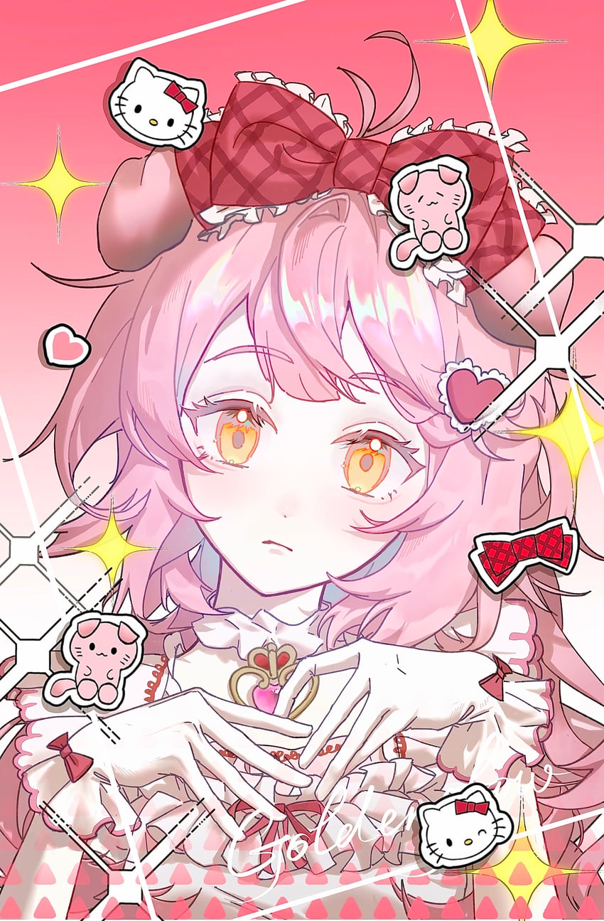 goldenglow and hello kitty (arknights and 2 more) drawn by xiao_e_caomei_dangao