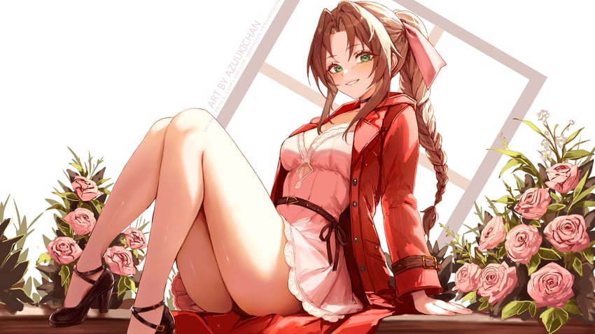 aerith gainsborough (final fantasy and 2 more) drawn by azuukichan
