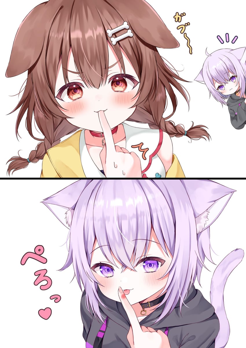 nekomata okayu and inugami korone (hololive) drawn by yomomaru