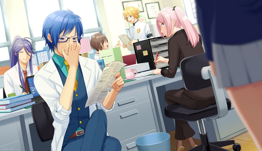 kagamine len, megurine luka, meiko, kamui gakupo, and kaito (vocaloid and 1 more) drawn by nokuhashi