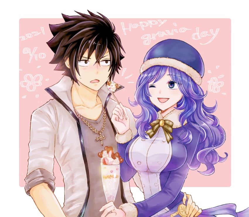juvia lockser and gray fullbuster (fairy tail) drawn by karin_(uzura_97)