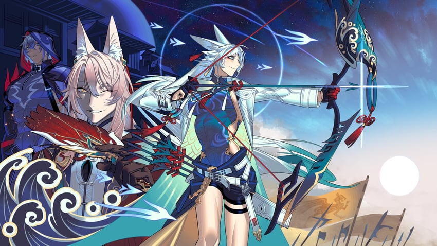 feixiao, jiaoqiu, and moze (honkai and 1 more) drawn by edarow