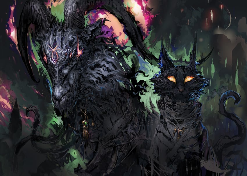 cat, black goat, and pharaoh's pets (inscryption) drawn by carpet_crawler