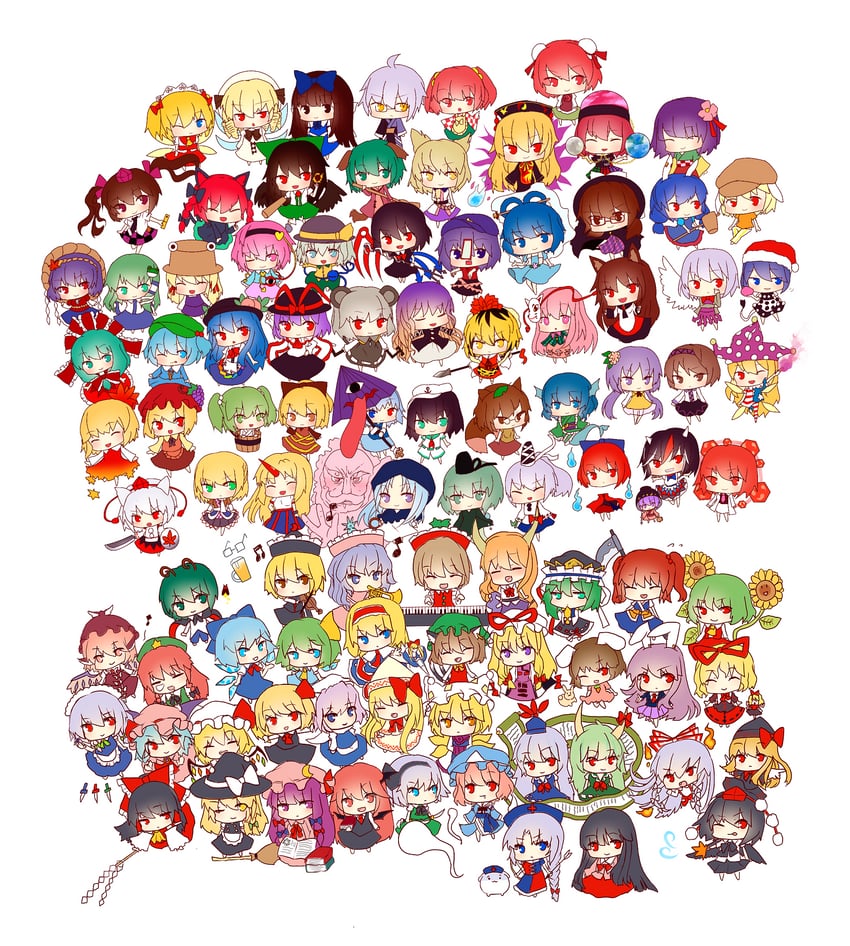 hakurei reimu, kirisame marisa, remilia scarlet, flandre scarlet, izayoi sakuya, and 93 more (touhou) drawn by sakizaki_saki-p