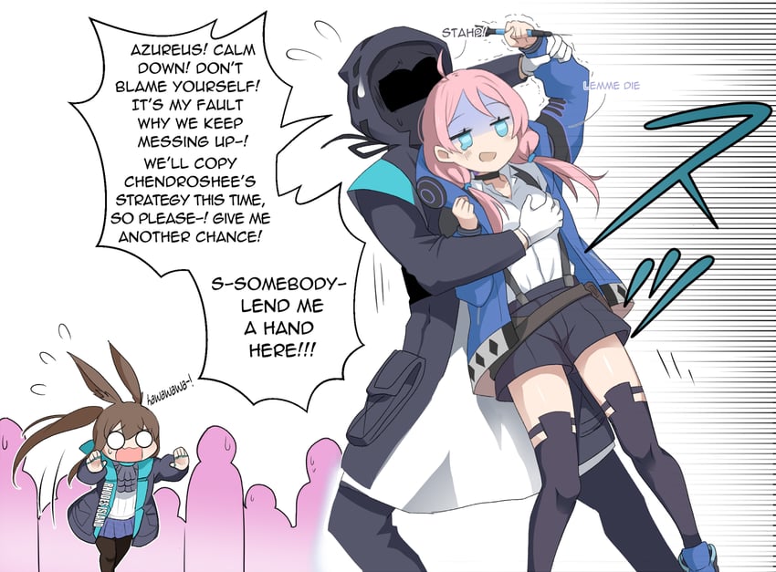doctor, amiya, and blue poison (arknights) drawn by alph_(sancheck)