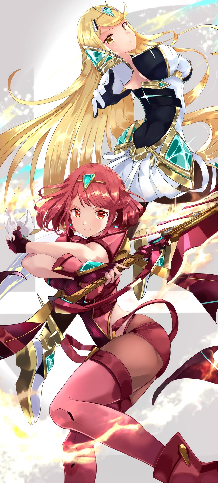 pyra and mythra (xenoblade chronicles and 2 more) drawn by risumi_(taka-fallcherryblossom)