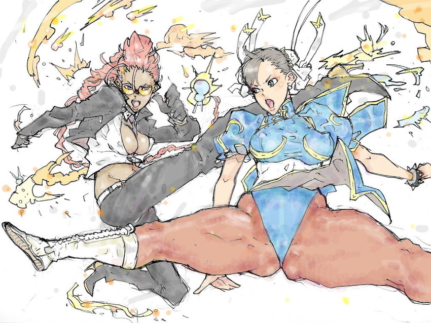 chun-li and crimson viper (street fighter and 1 more) drawn by kyuraa_(kyura9een)