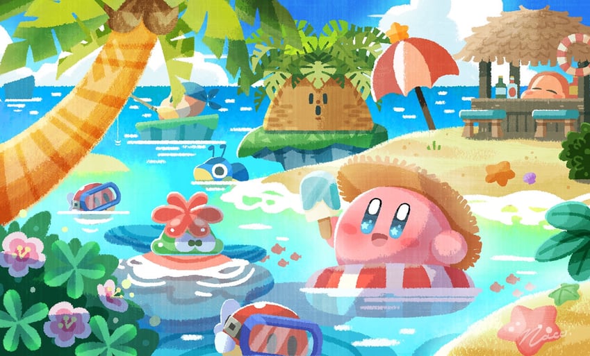 kirby, waddle dee, bandana waddle dee, blipper, glunk, and 2 more (kirby and 1 more) drawn by naco_oekaki