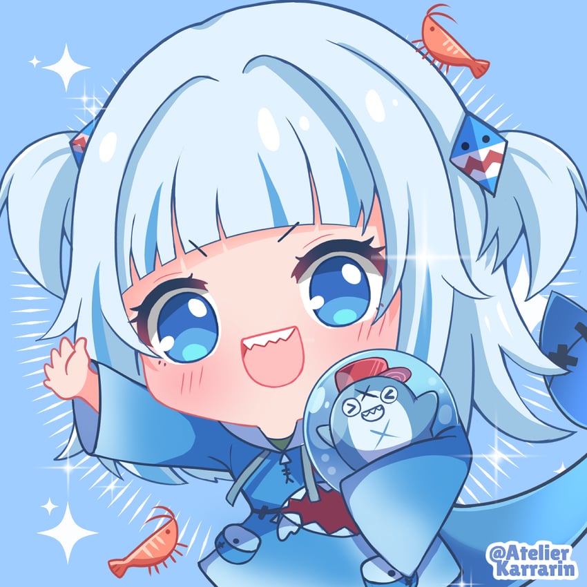 gawr gura, bloop, and ebi-chan (hololive and 1 more) drawn by karrarin
