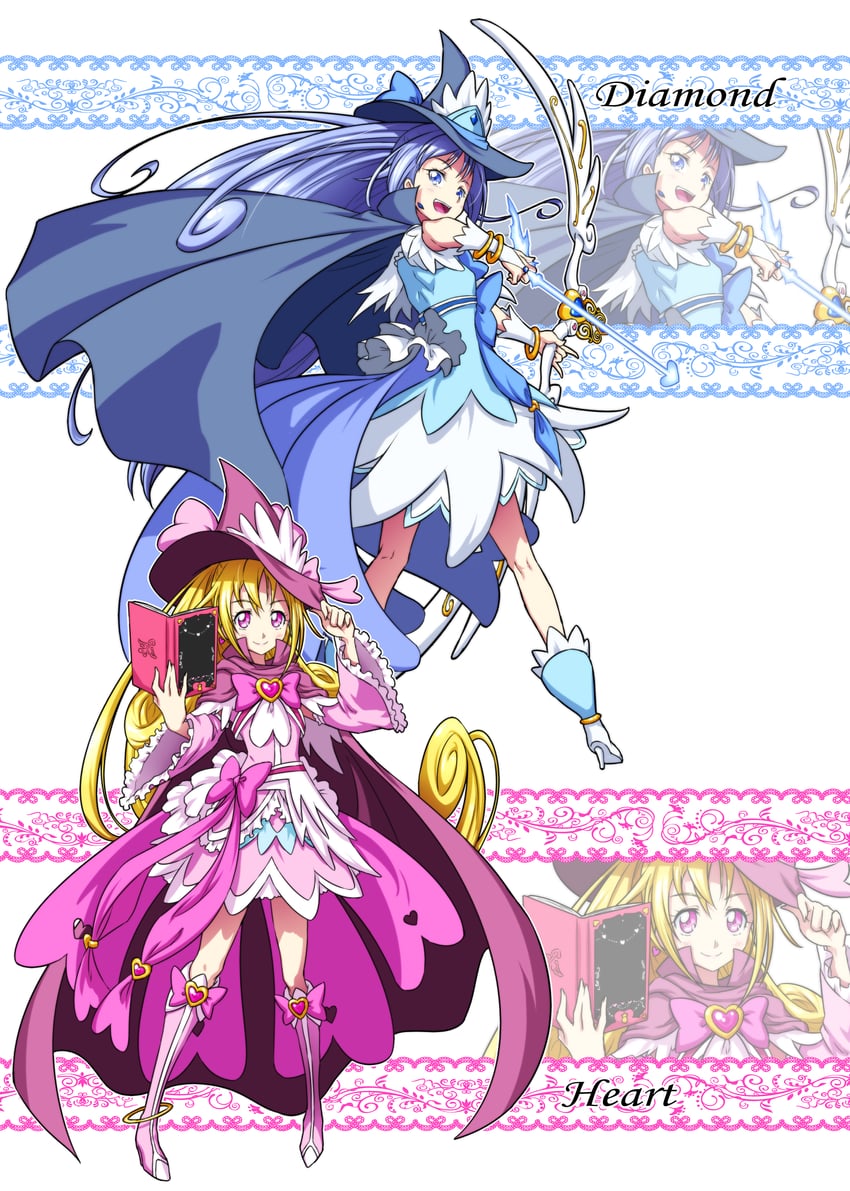 hishikawa rikka, aida mana, cure heart, and cure diamond (precure and 2 more) drawn by matatabi_(karukan222)