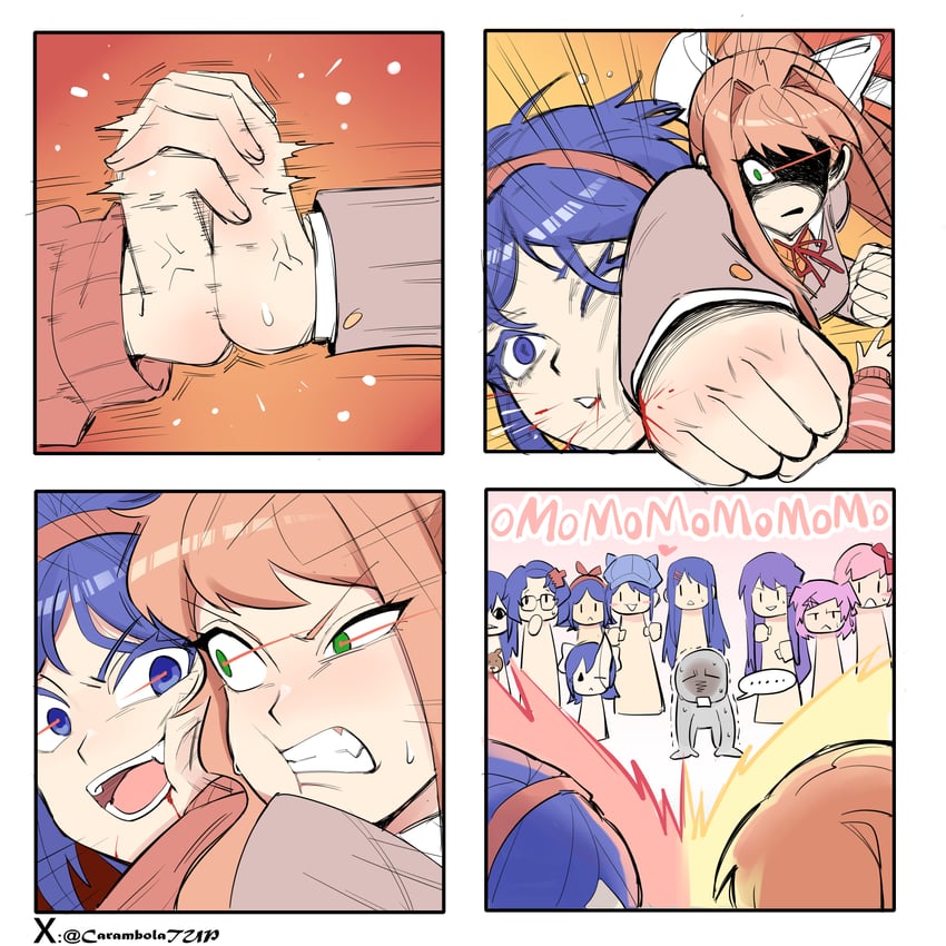 monika, natsuki, yuri, mita, sayori, and 7 more (doki doki literature club and 1 more) drawn by carambola_(carambolatup)