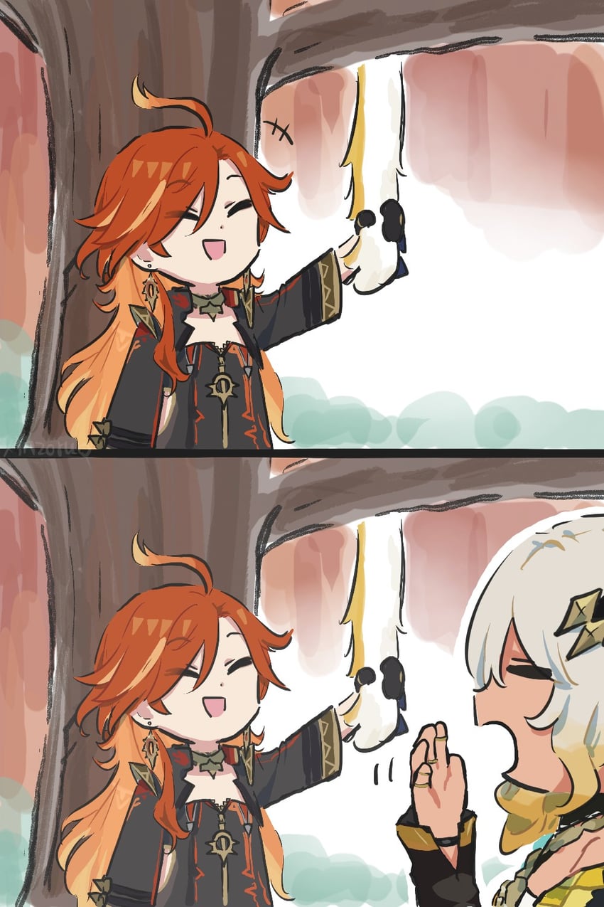 mavuika, ju fufu, and xilonen (genshin impact and 1 more) drawn by xinzoruo
