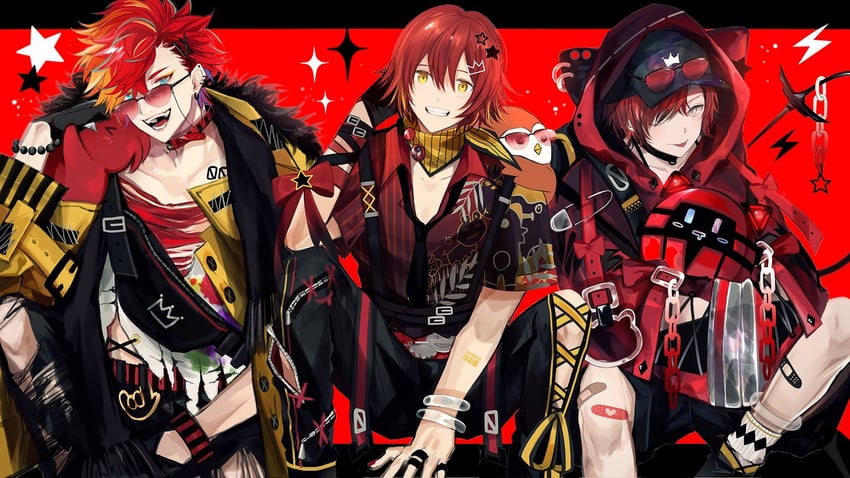 machina x flayon, hanasaki miyabi, hizaki gamma, kyomu suzume, and g-penguin (holostars and 1 more) drawn by crown_(artist)