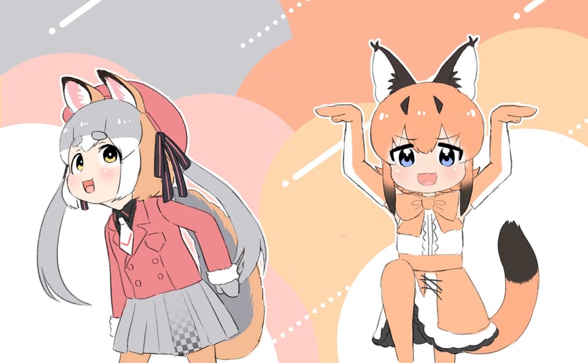 island fox and caracal (kemono friends and 1 more) drawn by wanwan_(wanwan_ag)