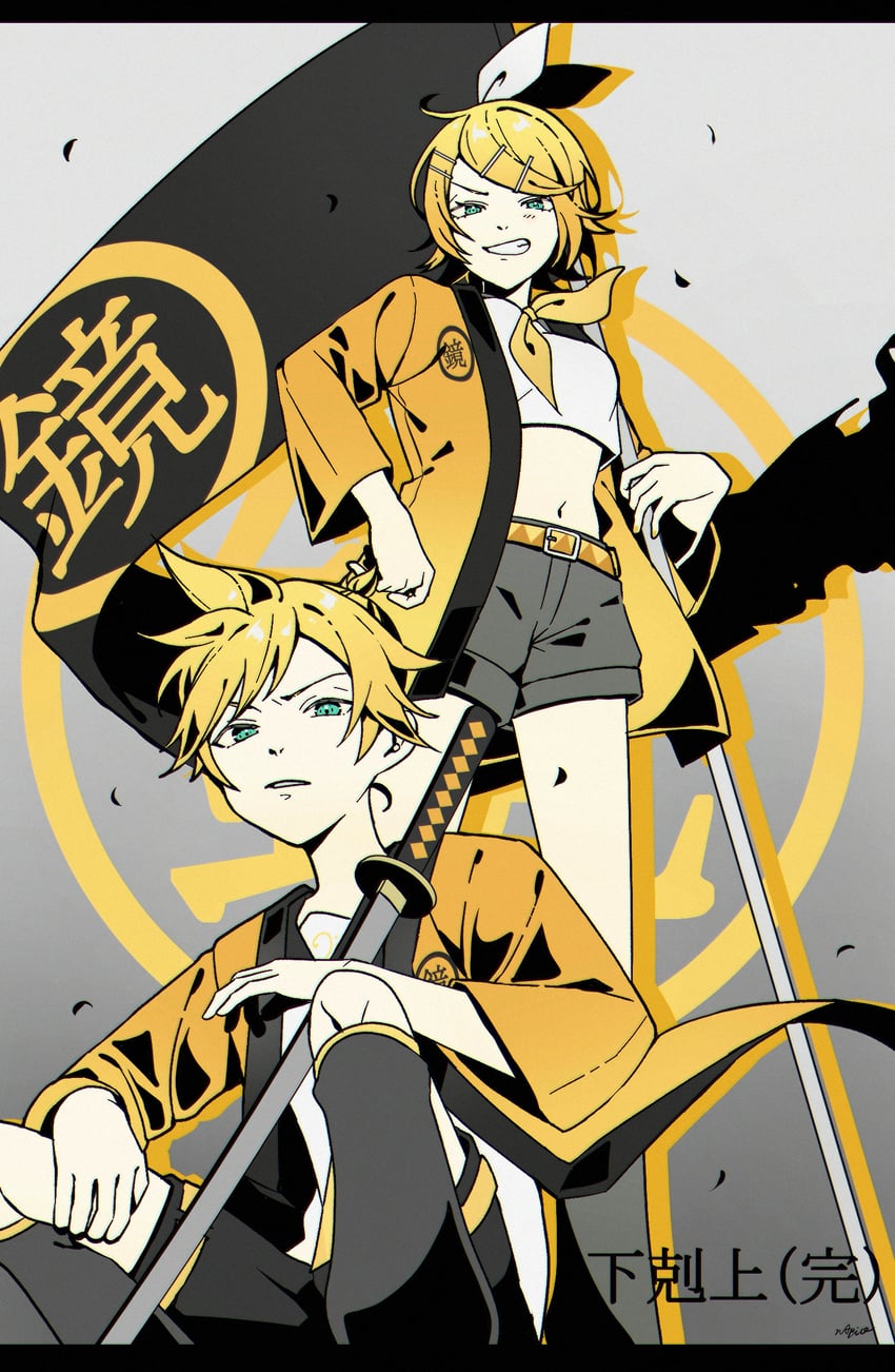 kagamine rin and kagamine len (vocaloid and 1 more) drawn by napio