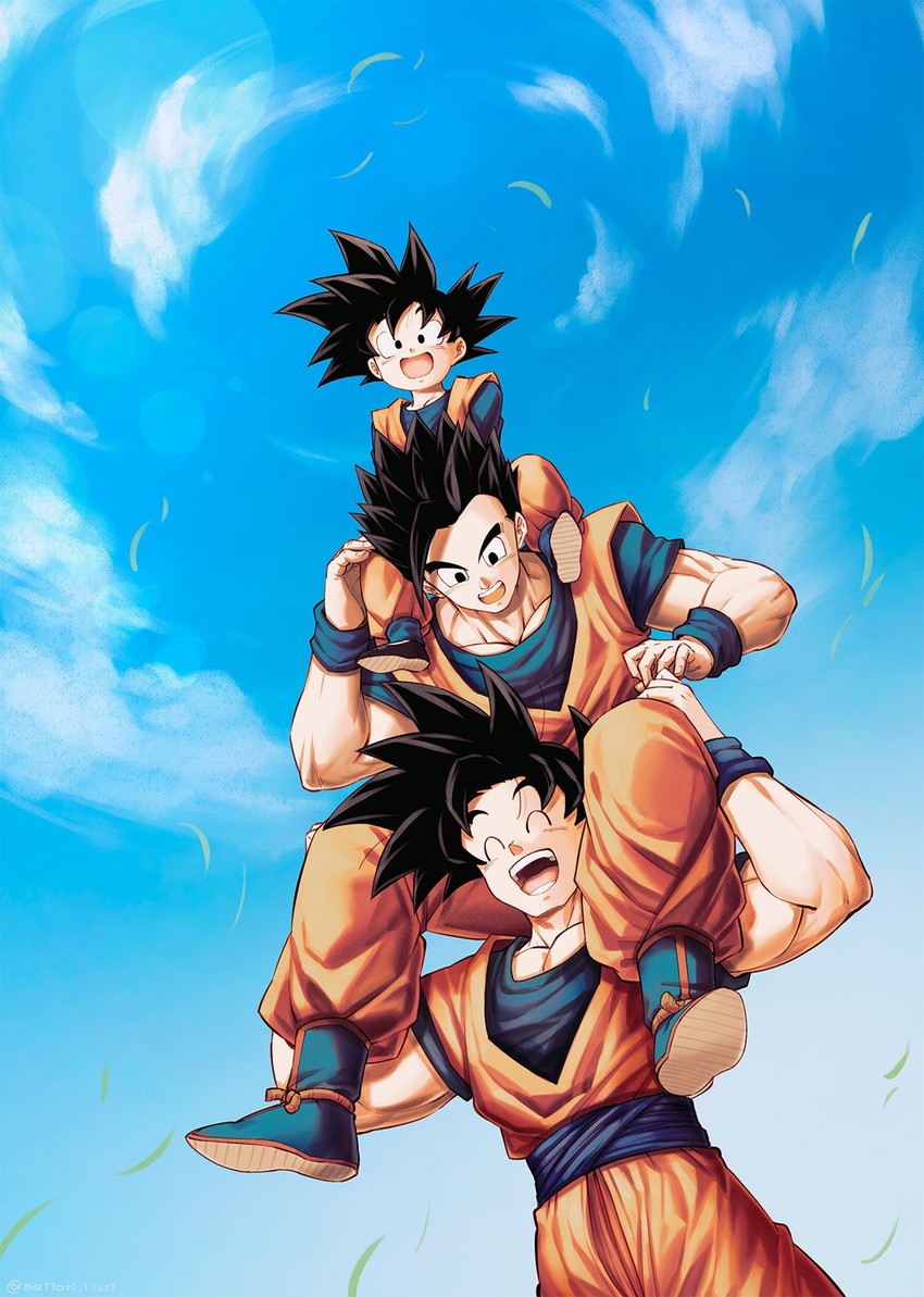 son goku, son gohan, and son goten (dragon ball and 1 more) drawn by mattari_illust