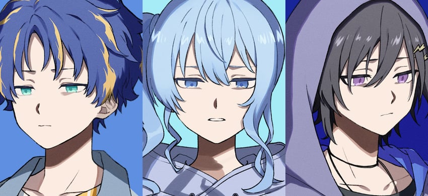 hoshimachi suisei, astel leda, and kanade izuru (hololive and 2 more) drawn by rozu_ki